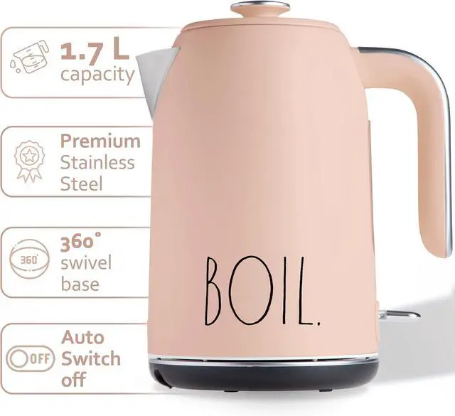 Alt view image 2 of 6 - Rae Dunn Electric Hot Water Kettle - Stainless Steel Coffee Maker, Tea Kettle, Swivel Base, With Automatic Shut Off Boil-Dry Protection, Easy Pour Pitcher, 1500 Watt Boiling Power, 1.7 Liters, Blush