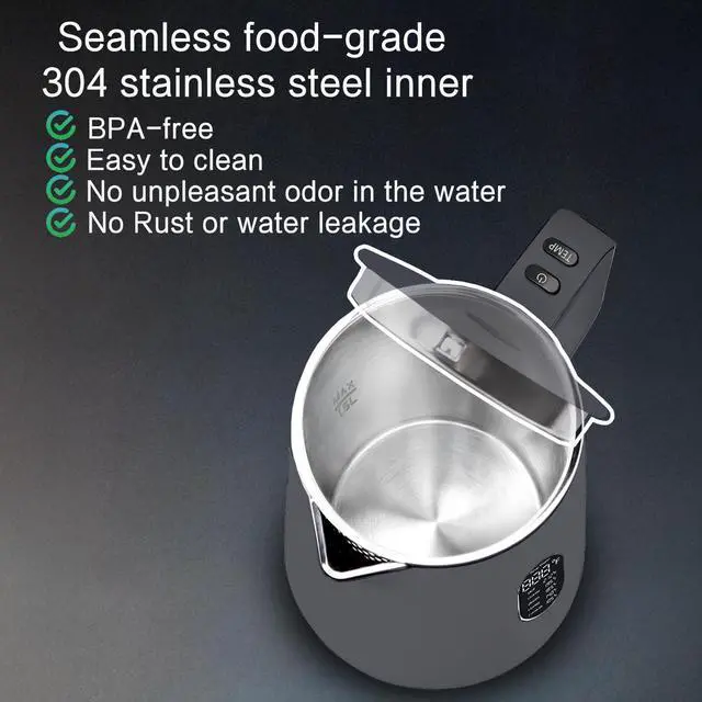 Alt view image 6 of 7 - 1.5L Electric Kettle Stainless Steel, Double Wall Cool Touch Teapot, Fast Boil,5 Temperature Control, LED Display, Auto Shut-Off, BPA-Free,Keep Warm Function, Ideal for Tea & Coffee,Gray