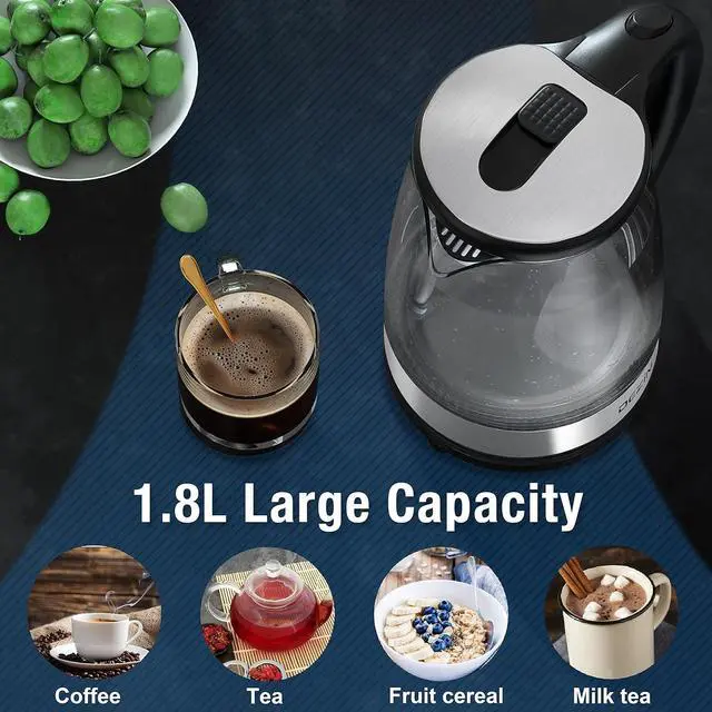 Alt view image 3 of 7 - Dezin Electric Kettle, BPA-Free 2L Electric Water Heater, Glass Electric Tea Kettle, 304 Stainless Steel Hot Water Kettle Warmer with Fast Boil, Auto Shut-Off & Boil Dry Protection, for Coffee, Tea