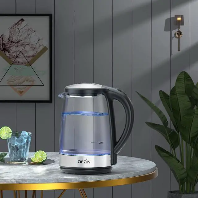 Alt view image 6 of 7 - Dezin Electric Kettle, BPA-Free 2L Electric Water Heater, Glass Electric Tea Kettle, 304 Stainless Steel Hot Water Kettle Warmer with Fast Boil, Auto Shut-Off & Boil Dry Protection, for Coffee, Tea