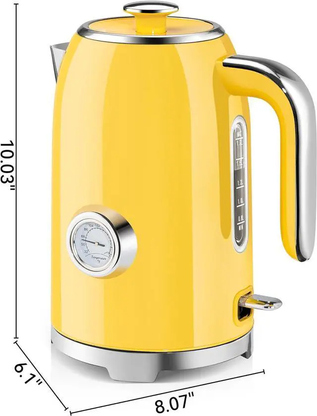 Alt view image 6 of 6 - SUSTEAS Electric Kettle - 57oz Hot Tea Kettle Water Boiler with Thermometer, 1500W Fast Heating Stainless Steel Tea Pot, Cordless with LED Indicator, Auto Shut-Off & Boil Dry Protection, Retro Yellow