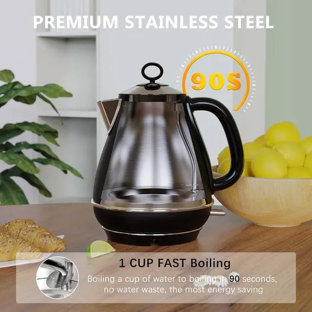 Alt view image 3 of 7 - 1.7L Electric Kettles, BPA Free Tea Kettle, Hot Water Boiler Heater, Stainless Steel Teapot, Auto Shut-Off & Boil-Dry Protection, 120V/1500W (Black)