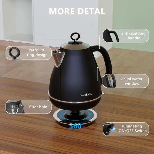 Alt view image 4 of 7 - 1.7L Electric Kettles, BPA Free Tea Kettle, Hot Water Boiler Heater, Stainless Steel Teapot, Auto Shut-Off & Boil-Dry Protection, 120V/1500W (Black)