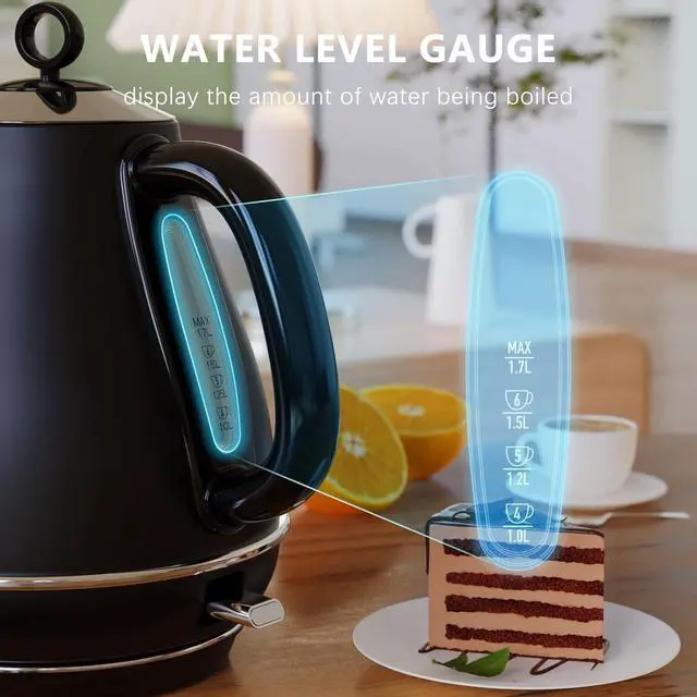 Alt view image 5 of 7 - 1.7L Electric Kettles, BPA Free Tea Kettle, Hot Water Boiler Heater, Stainless Steel Teapot, Auto Shut-Off & Boil-Dry Protection, 120V/1500W (Black)