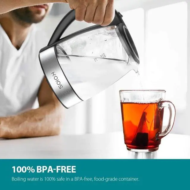 Alt view image 2 of 5 - AZEUS Fast Boil Electric Water Kettle, 1.8L Large Capacity with Auto Shut-Off and Boil-Dry Protection, BPA-Free Borosilicate Glass &Stainless Steel