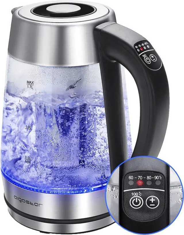 Main image of Aigostar Electric Kettle, Tea Kettle with Temperature Control and Tea Infuser, 1500W Hot Water Kettle with Variable Temperature, Keep Warm Function, LED Indicator Light Change, Auto Shut-Off, 1.7L