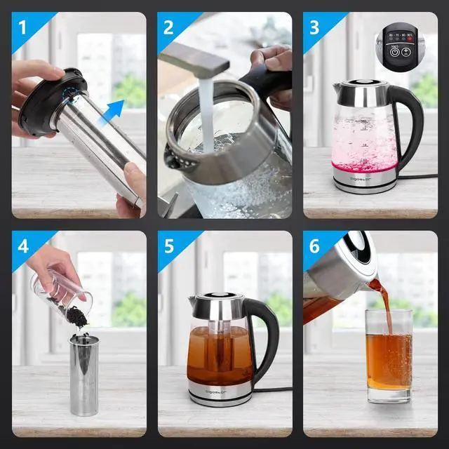 Alt view image 6 of 7 - Aigostar Electric Kettle, Tea Kettle with Temperature Control and Tea Infuser, 1500W Hot Water Kettle with Variable Temperature, Keep Warm Function, LED Indicator Light Change, Auto Shut-Off, 1.7L