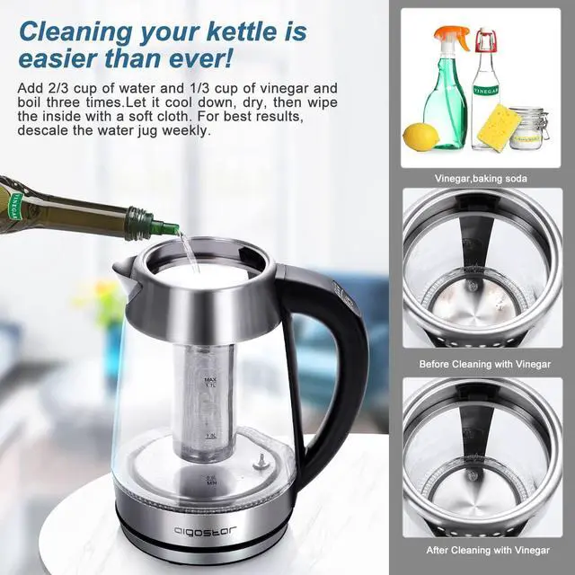 Alt view image 7 of 7 - Aigostar Electric Kettle, Tea Kettle with Temperature Control and Tea Infuser, 1500W Hot Water Kettle with Variable Temperature, Keep Warm Function, LED Indicator Light Change, Auto Shut-Off, 1.7L