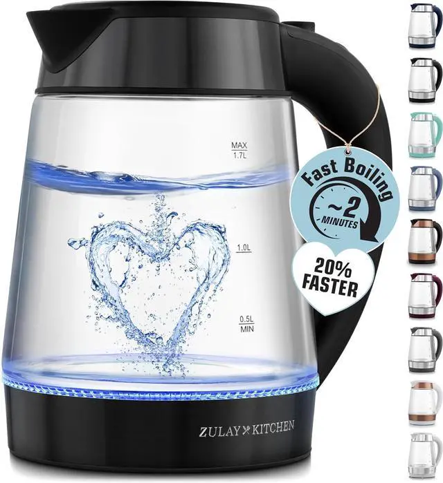 Main image of Zulay Kitchen Fast Boiling Electric Water Kettle - 1.7L, 1500W, Auto Shut-Off for Overboil & Boil Dry Protection, Cool-Touch Handle, 360° Base - Rapid Teapot Boiler For Coffee & Tea - Black Metallic