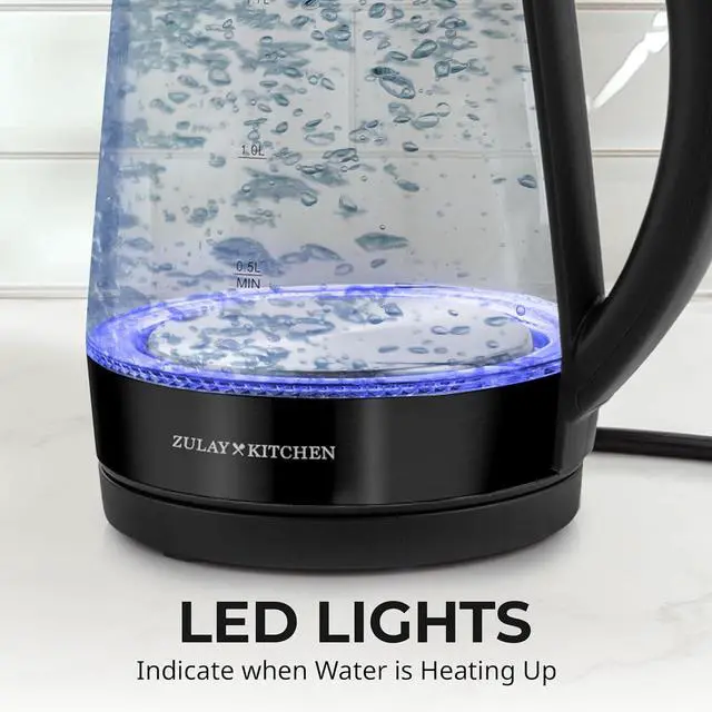 Alt view image 3 of 5 - Zulay Kitchen Fast Boiling Electric Water Kettle - 1.7L, 1500W, Auto Shut-Off for Overboil & Boil Dry Protection, Cool-Touch Handle, 360° Base - Rapid Teapot Boiler For Coffee & Tea - Black Metallic