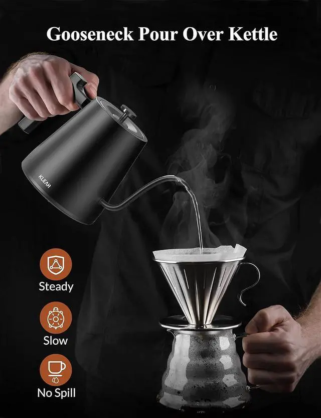 Alt view image 3 of 7 - KLEAH Gooseneck Electric Kettle with Temperature Control - 0.8L Automatic Shut Off Tea & Coffee Kettle, Hot Water Boiler Pour Over Coffee Kettle, 1200W Quick Heating Keep Warm, Black