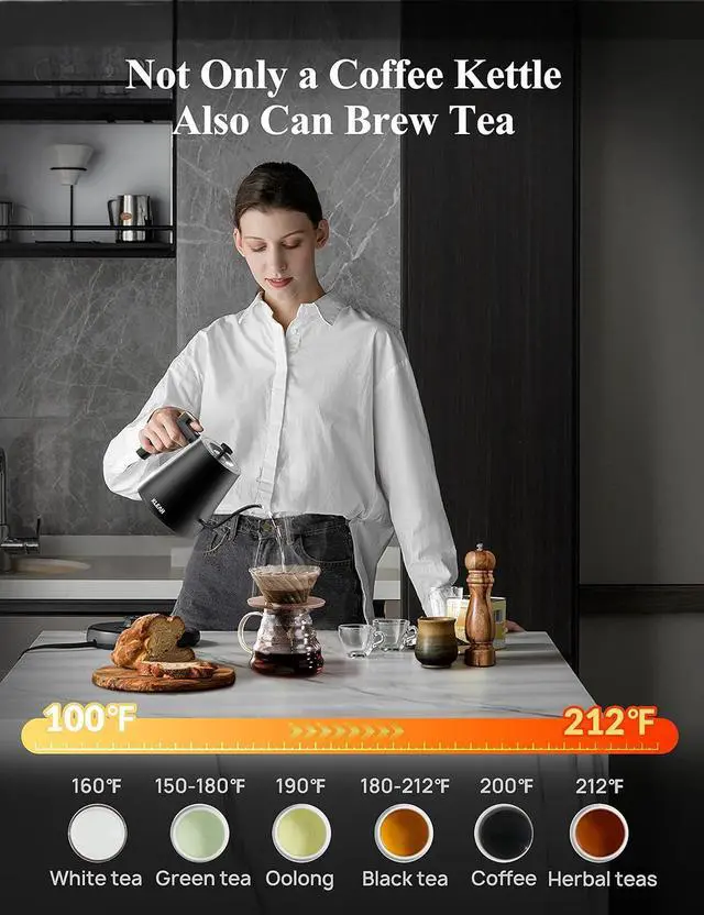 Alt view image 6 of 7 - KLEAH Gooseneck Electric Kettle with Temperature Control - 0.8L Automatic Shut Off Tea & Coffee Kettle, Hot Water Boiler Pour Over Coffee Kettle, 1200W Quick Heating Keep Warm, Black