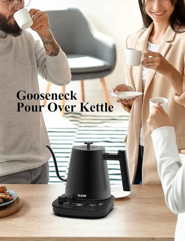 Alt view image 7 of 7 - KLEAH Gooseneck Electric Kettle with Temperature Control - 0.8L Automatic Shut Off Tea & Coffee Kettle, Hot Water Boiler Pour Over Coffee Kettle, 1200W Quick Heating Keep Warm, Black