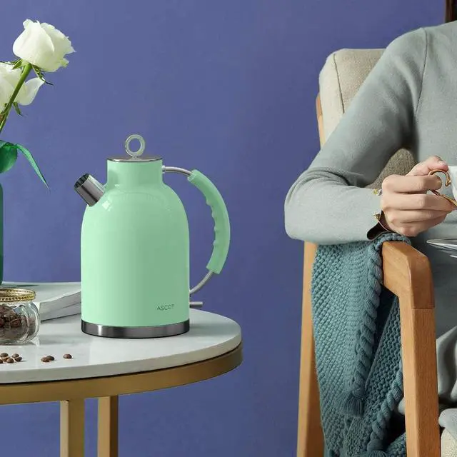 Alt view image 3 of 7 - ASCOT Electric Kettle, Stainless Steel Electric Tea Kettle Gifts for Men/Women/Family 1.5L 1500W Retro Tea Heater & Hot Water Boiler, Auto Shut-Off and Boil-Dry Protection (Green)