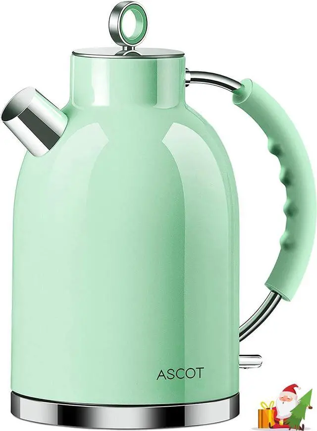 Main image of ASCOT Electric Kettle, Stainless Steel Electric Tea Kettle Gifts for Men/Women/Family 1.5L 1500W Retro Tea Heater & Hot Water Boiler, Auto Shut-Off and Boil-Dry Protection (Green)