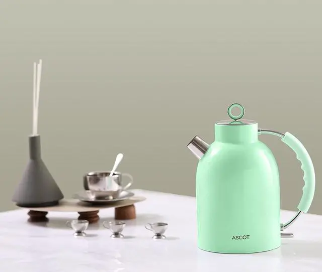 Alt view image 7 of 7 - ASCOT Electric Kettle, Stainless Steel Electric Tea Kettle Gifts for Men/Women/Family 1.5L 1500W Retro Tea Heater & Hot Water Boiler, Auto Shut-Off and Boil-Dry Protection (Green)