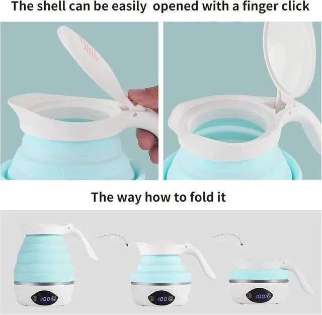 Alt view image 6 of 7 - Collapsible Travel Kettle Electric Portable Foldable Kettle for Boiling Water, Suitable for 110V & 220V Dual Voltage, for Tea & Coffee, 850W Small Mini BPA-free Silicone Blue electric kettle