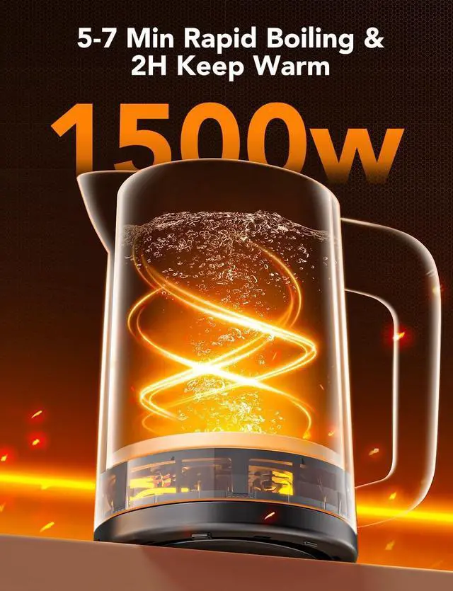 Alt view image 7 of 7 - GoveeLife Smart Kettle Temperature Control 1.7L, 1500w WiFi Tea Kettle Electric with LED Indicator Lights, Remotely Control, 2H Keep Warm, 4 Presets Hot Water Boiler for Tea & Coffee & DIY