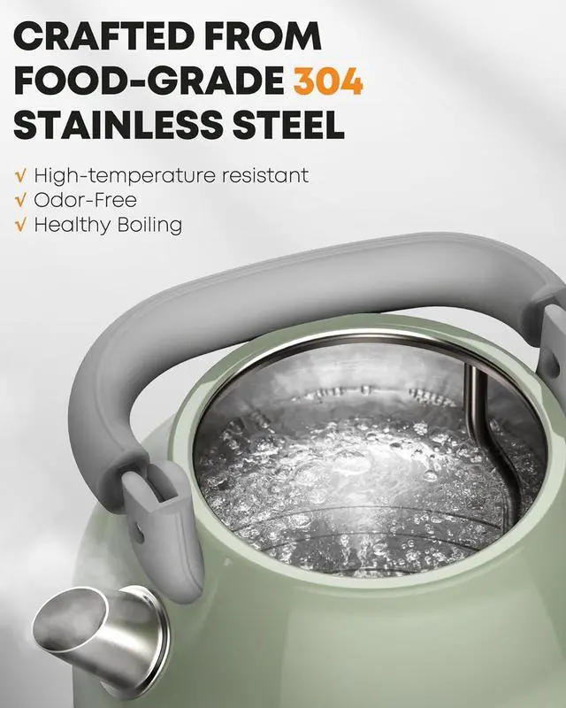 Alt view image 4 of 7 - Amaste Electric Kettle, Retro Electric Tea Kettle with Thermometer, 57 Oz Hot Water Kettle for Coffee & Tea, 304 Stainless Steel, 1500W Fast Boiling, Auto Shut-Off & Boil Dry Protection, Matcha Green