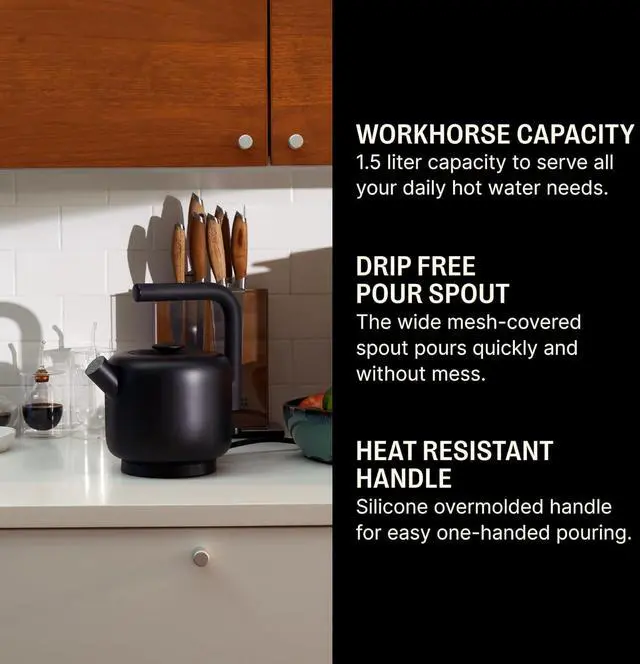 Alt view image 2 of 7 - Fellow Electric Clyde Kettle - 1.5 Liter Capacity - Modern Twist On Stovetop Design, All-Purpose, Stainless Steel - Warm Water for Ramen, Oatmeal, Tea, Coffee & more - Large Capacity