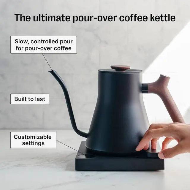 Alt view image 3 of 6 - Fellow Stagg EKG Pro Electric Gooseneck Kettle - Pour-Over Coffee and Tea, Quick Heating, Precise Temperature Control, Scheduling, Built-in Brew Timer, Matte Black with Walnut Wood Handle, 0.9 Liter