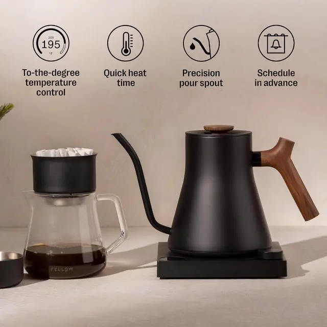 Alt view image 4 of 6 - Fellow Stagg EKG Pro Electric Gooseneck Kettle - Pour-Over Coffee and Tea, Quick Heating, Precise Temperature Control, Scheduling, Built-in Brew Timer, Matte Black with Walnut Wood Handle, 0.9 Liter