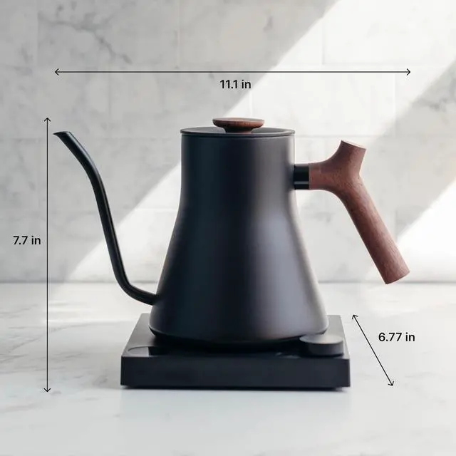 Alt view image 6 of 6 - Fellow Stagg EKG Pro Electric Gooseneck Kettle - Pour-Over Coffee and Tea, Quick Heating, Precise Temperature Control, Scheduling, Built-in Brew Timer, Matte Black with Walnut Wood Handle, 0.9 Liter