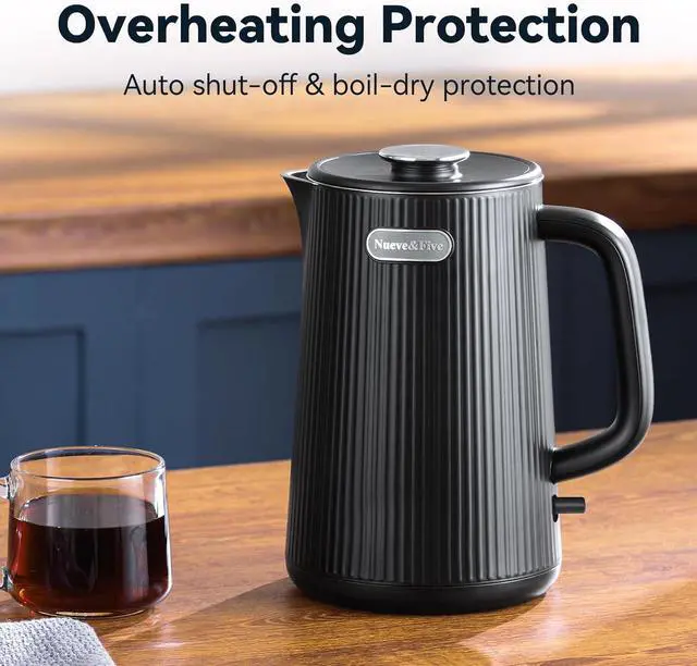 Alt view image 7 of 7 - Nueve&Five 1.7L (57oz) Large Electric Kettle Perfect for 7+Cups of Tea and Coffee,2 quarts Double Wall Big Electric Tea Kettle,Auto Shut Off,1200W Hot Water Kettle Electric-Black