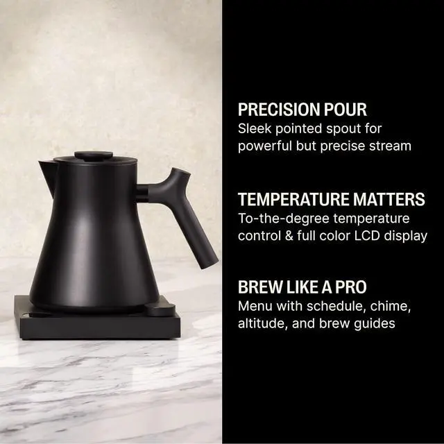 Alt view image 2 of 7 - Fellow Corvo EKG Pro Electric Tea Kettle - Quick Heating, Precise Temperature Control Electric Kettle, Scheduling, Built-in Brew Timer for Boiling Water - Matte Black - 0.9 Liter