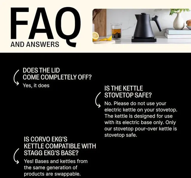 Alt view image 3 of 7 - Fellow Corvo EKG Pro Electric Tea Kettle - Quick Heating, Precise Temperature Control Electric Kettle, Scheduling, Built-in Brew Timer for Boiling Water - Matte Black - 0.9 Liter