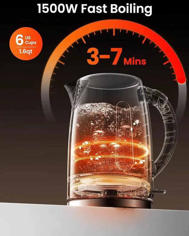 Alt view image 5 of 6 - COMFEE' Stainless Steel Electric Kettle, Temperature Control with 6 Presets, 1-Hr Keep Warm, Kettle Water Boiler 1.7 Litres, 1500W with Viewing Window, Auto-Off and Boil-Dry Protection