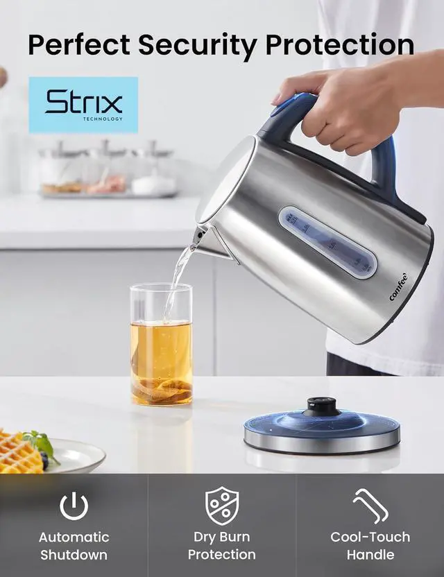 Alt view image 6 of 6 - COMFEE' Stainless Steel Electric Kettle, Temperature Control with 6 Presets, 1-Hr Keep Warm, Kettle Water Boiler 1.7 Litres, 1500W with Viewing Window, Auto-Off and Boil-Dry Protection