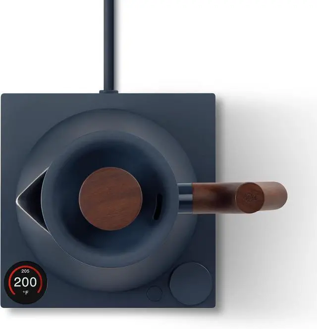 Alt view image 2 of 6 - Fellow Corvo EKG Pro Electric Tea Kettle - Quick Heating, Precise Temperature Control Electric Kettle, Scheduling, Built-in Brew Timer for Boiling Water - Stone Blue with Walnut Handle - 0.9 Liter