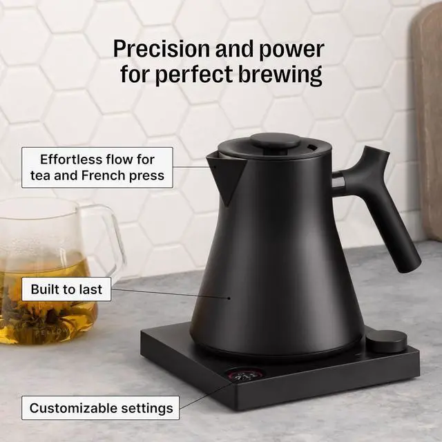 Alt view image 3 of 6 - Fellow Corvo EKG Pro Electric Tea Kettle - Quick Heating, Precise Temperature Control Electric Kettle, Scheduling, Built-in Brew Timer for Boiling Water - Matte Black with Walnut Handle - 0.9 Liter