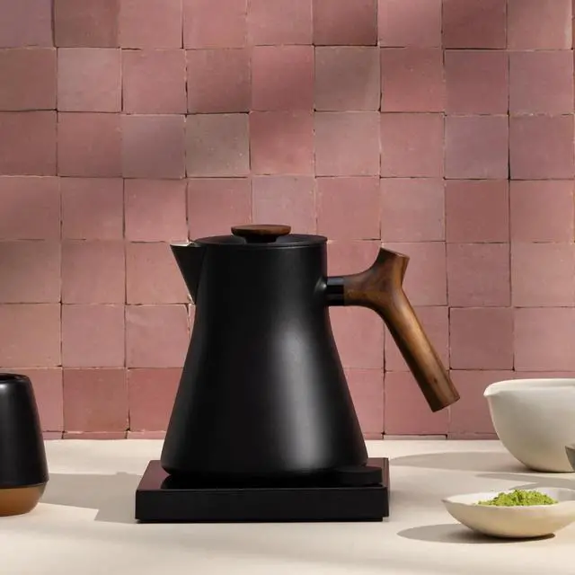 Alt view image 3 of 7 - Fellow Corvo EKG Pro Studio Edition Electric Tea Kettle - Quick Heating, Precise Temperature Control, Scheduling, Built-in Brew Timer - Matte Black with Walnut Handle - 0.9 Liter