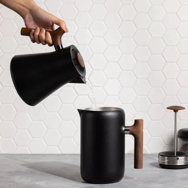 Alt view image 5 of 7 - Fellow Corvo EKG Pro Studio Edition Electric Tea Kettle - Quick Heating, Precise Temperature Control, Scheduling, Built-in Brew Timer - Matte Black with Walnut Handle - 0.9 Liter
