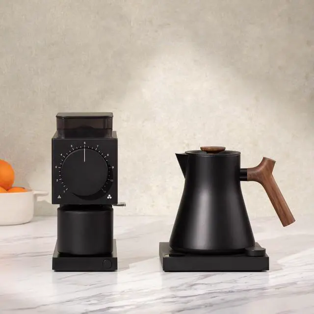 Alt view image 6 of 7 - Fellow Corvo EKG Pro Studio Edition Electric Tea Kettle - Quick Heating, Precise Temperature Control, Scheduling, Built-in Brew Timer - Matte Black with Walnut Handle - 0.9 Liter