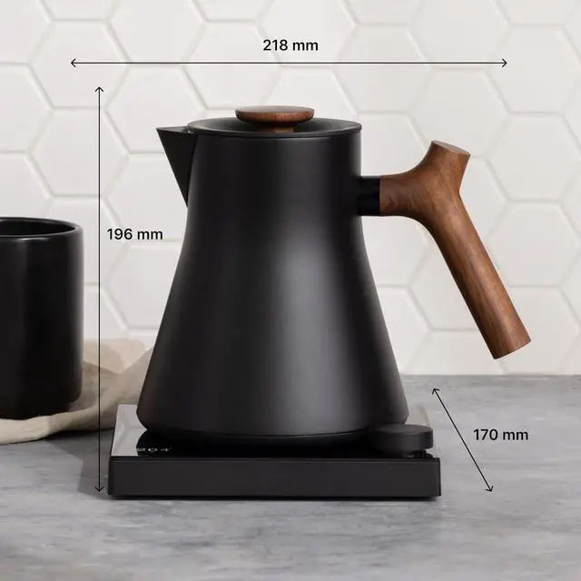 Alt view image 7 of 7 - Fellow Corvo EKG Pro Studio Edition Electric Tea Kettle - Quick Heating, Precise Temperature Control, Scheduling, Built-in Brew Timer - Matte Black with Walnut Handle - 0.9 Liter
