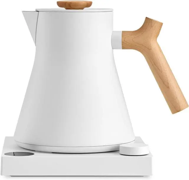 Main image of Fellow Corvo EKG Pro Electric Tea Kettle - Quick Heating, Precise Temperature Control Electric Kettle, Scheduling, Built-in Brew Timer for Boiling Water - Matte White with Maple Handle - 0.9 Liter