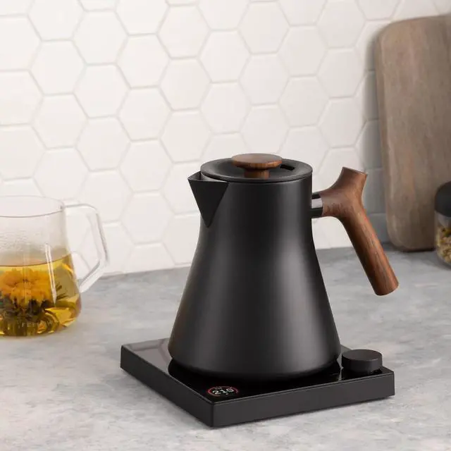 Alt view image 4 of 7 - Fellow Corvo EKG Pro Studio Edition Electric Tea Kettle - Quick Heating, Precise Temperature Control, Scheduling, Built-in Brew Timer - Matte Black with Walnut Handle - 0.9 Liter