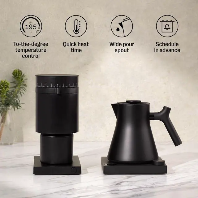 Alt view image 4 of 6 - Fellow Corvo EKG Pro Electric Tea Kettle - Quick Heating, Precise Temperature Control Electric Kettle, Scheduling, Built-in Brew Timer for Boiling Water - Matte Black with Walnut Handle - 0.9 Liter