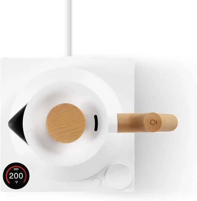 Alt view image 5 of 6 - Fellow Corvo EKG Pro Electric Tea Kettle - Quick Heating, Precise Temperature Control Electric Kettle, Scheduling, Built-in Brew Timer for Boiling Water - Matte White with Maple Handle - 0.9 Liter