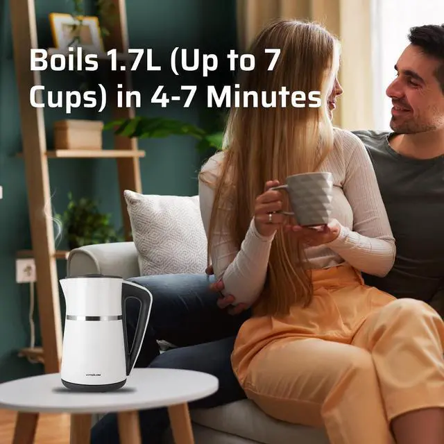 Alt view image 6 of 6 - Epsilon Double Wall Electric Kettle 1500W  1.7L Hot Water Tea Kettle & Hot Water Boiler with Auto Shut-Off, Boil Dry Protection, BPA-Free Stainless Steel Electric Teapot, Fast Boil, Cool Touch Design