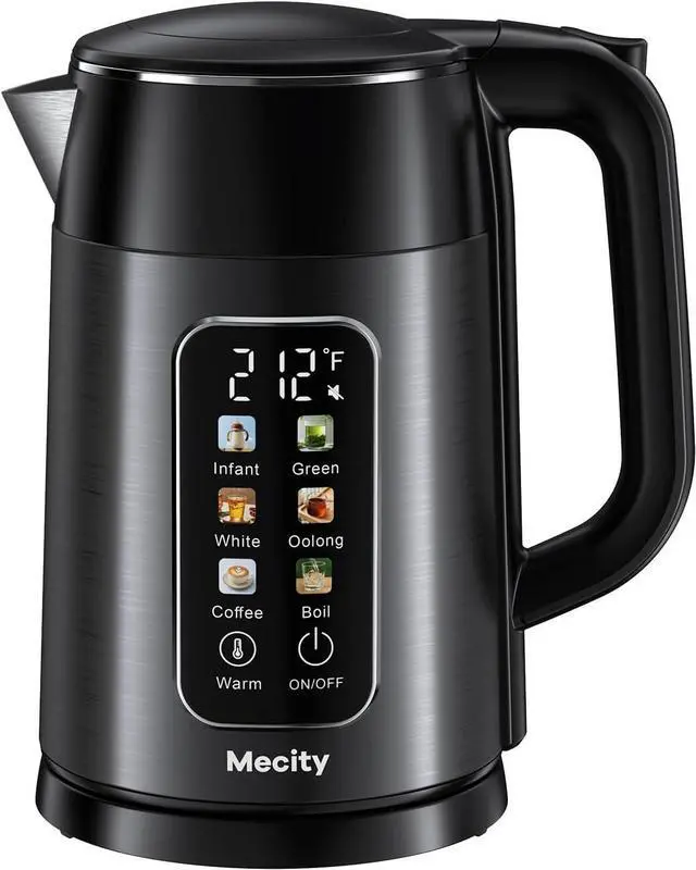 Main image of Mecity Electric Kettle Touch Screen Temperature Control Water Boiler, No Plastic Contact with Water. 6 Preset Temperature Programs, 2 Hours Keep Warm, 1.7 Liter Dark Grey