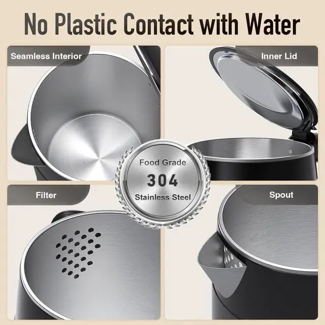 Alt view image 3 of 7 - Mecity Electric Kettle Touch Screen Temperature Control Water Boiler, No Plastic Contact with Water. 6 Preset Temperature Programs, 2 Hours Keep Warm, 1.7 Liter Dark Grey