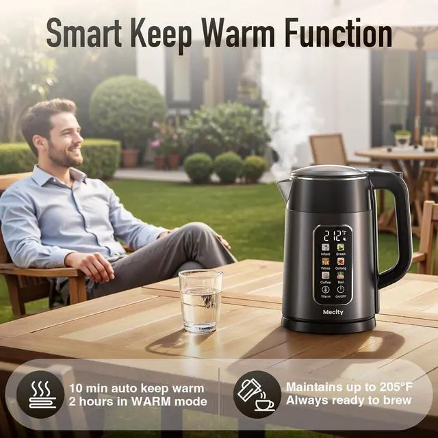 Alt view image 5 of 7 - Mecity Electric Kettle Touch Screen Temperature Control Water Boiler, No Plastic Contact with Water. 6 Preset Temperature Programs, 2 Hours Keep Warm, 1.7 Liter Dark Grey