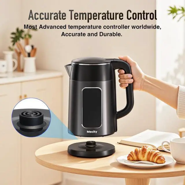 Alt view image 6 of 7 - Mecity Electric Kettle Touch Screen Temperature Control Water Boiler, No Plastic Contact with Water. 6 Preset Temperature Programs, 2 Hours Keep Warm, 1.7 Liter Dark Grey