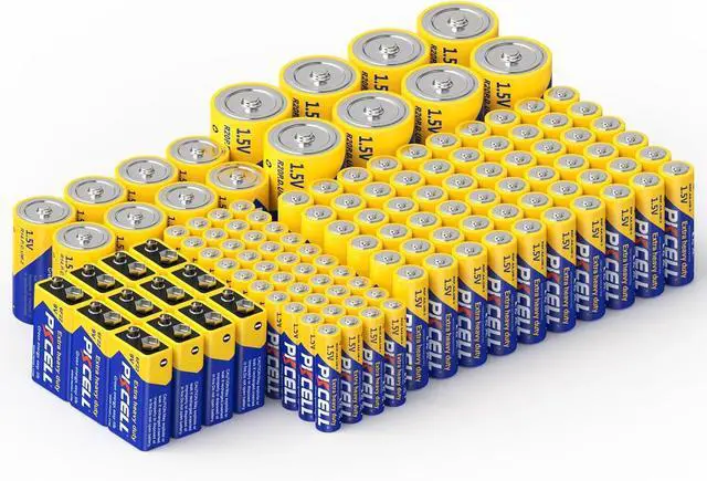 Main image of PKCELL 128 Counts Batteries Combo Pack, 60-Count AA Batteries, 40-Counts AAA Batteries, 8-Counts C Batteries, 8-Counts D Batteries and 12-Counts 9V Batteries for Household Electronics