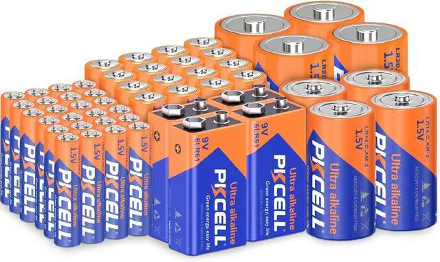 Main image of PKCELL 52 Counts Alkaline Batteries, 16 Counts AA Batteries, 24 Counts AAA Batteries, 4 Counts C Batteries, 4 Counts D Batteries and 4 Counts 9V Batteries for Household Electronics