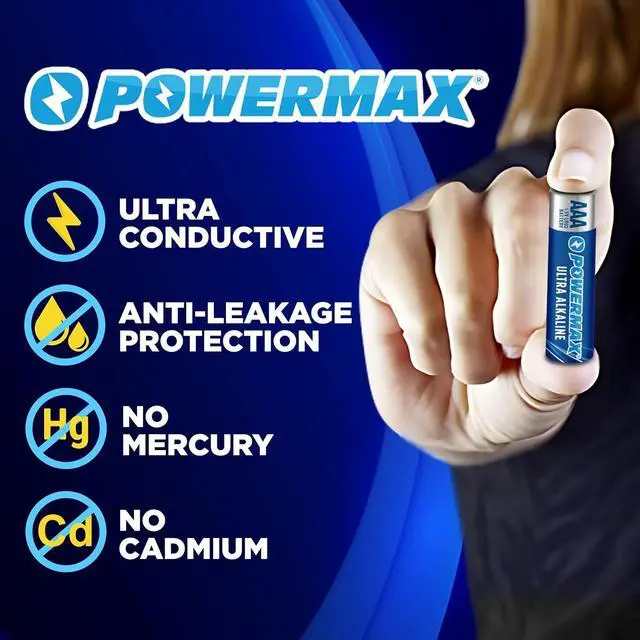 Alt view image 5 of 6 - Powermax 100-Count Triple AAA Batteries, Ultra Long Lasting Alkaline Battery for Home and Office, 10-Year Shelf Life, Reclosable Packaging